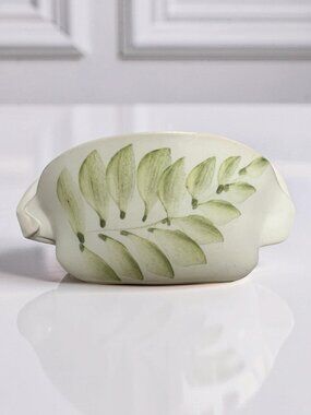 Hilborn Pottery Canada Green Fern Leaf Pinched Candy Dish Bowl - Signed